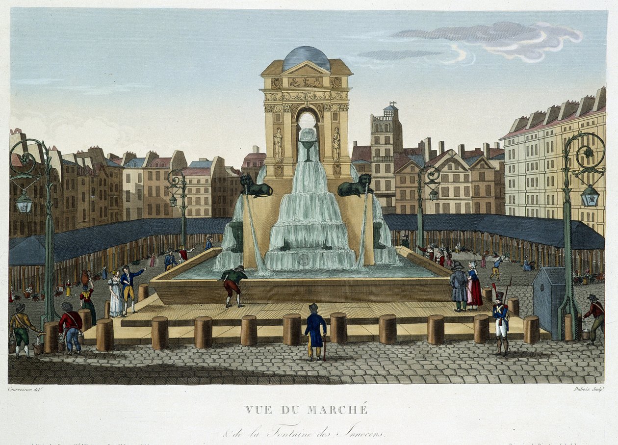 1820年頃の「イノセントの泉」 - 1827年のクルボアジェの「Vues de Paris」にて 作： アンリクルボアジェ-ヴォイシン