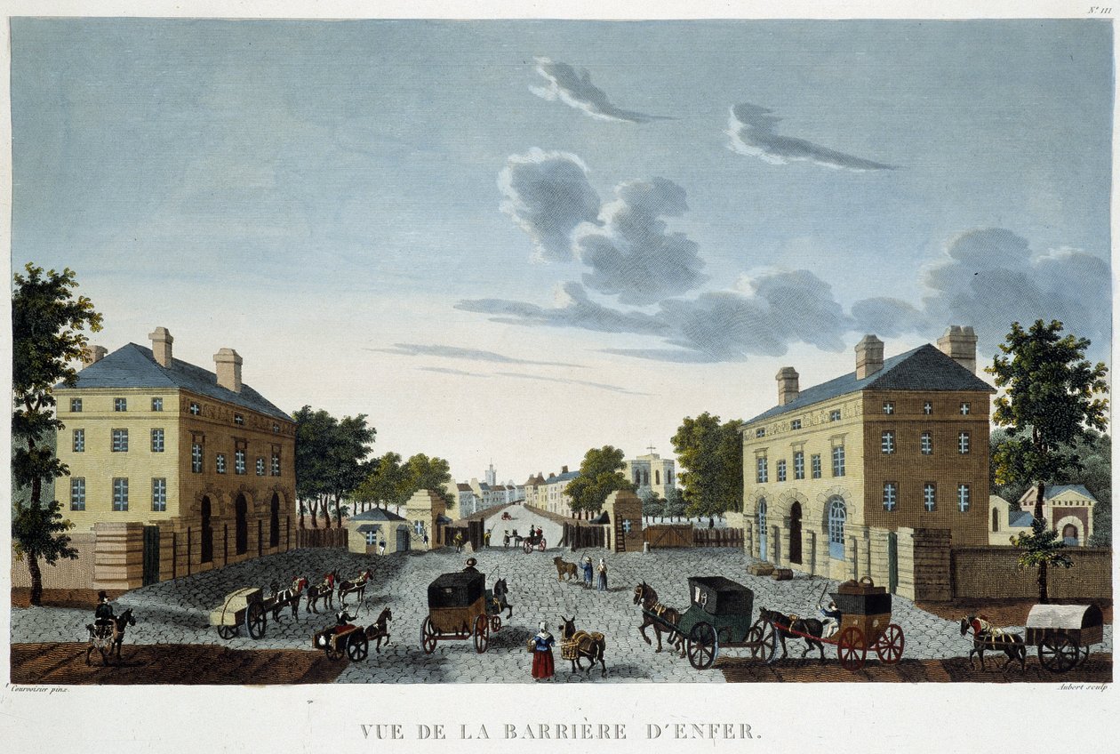 バリア・ダンフェールの眺め - 「1810年頃のパリの眺め」にて。Courvoisierの「Les Barriers de Paris」。 作： アンリクルボアジェ-ヴォイシン