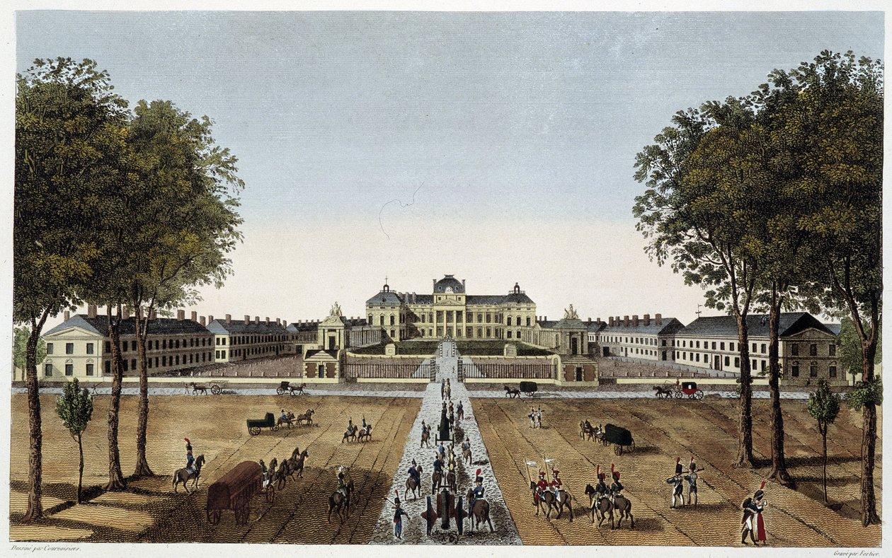 ヴォーギラード通りから見た王立陸軍士官学校の眺め（1820年頃） - Courvoisierの「Vues de Paris」に掲載されています。 作： アンリクルボアジェ-ヴォイシン