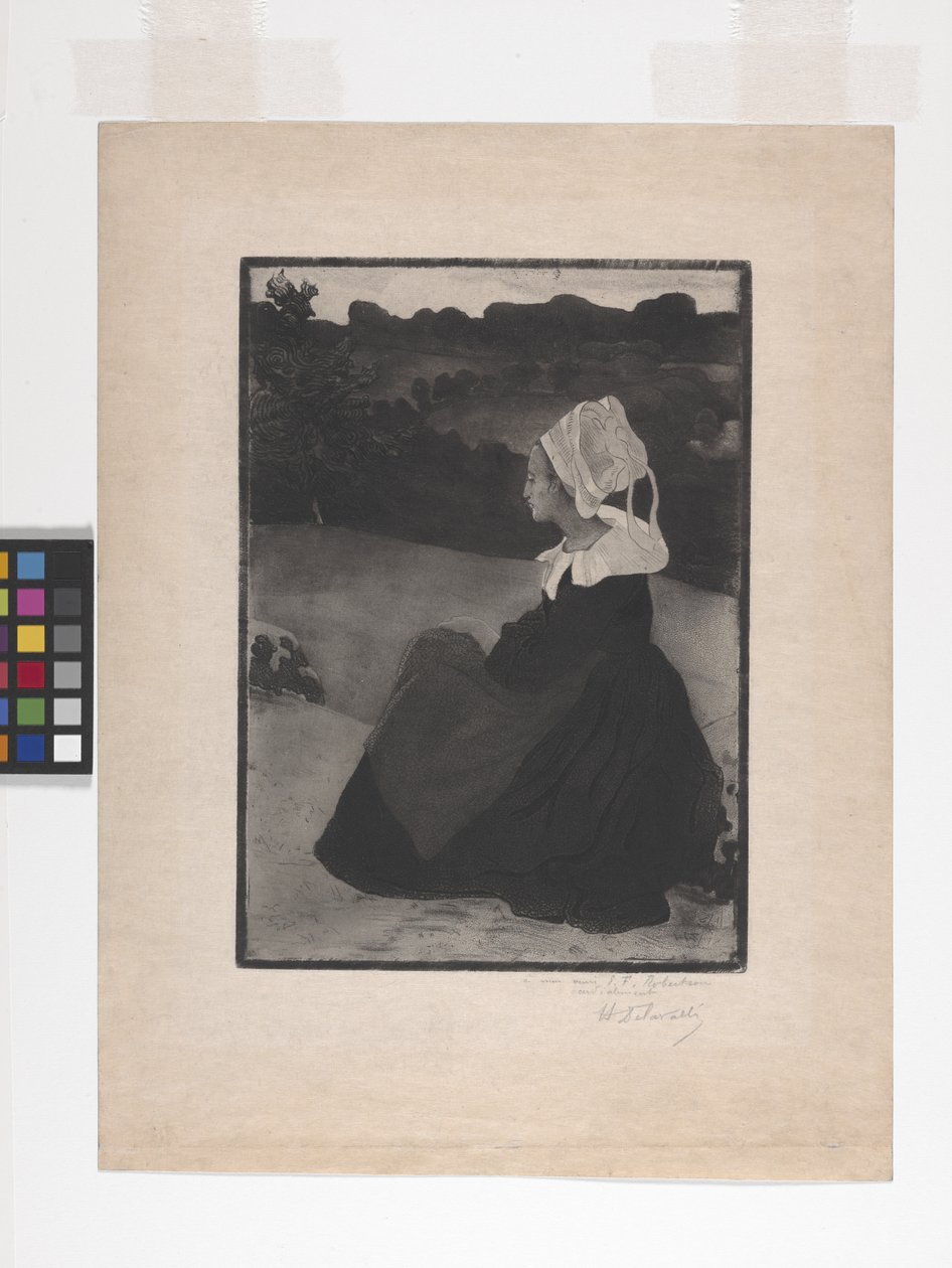 Bretonne Assise (mulher bretã sentada) (gravura, água-forte e água-tinta) 作： アンリ・デラヴァレ
