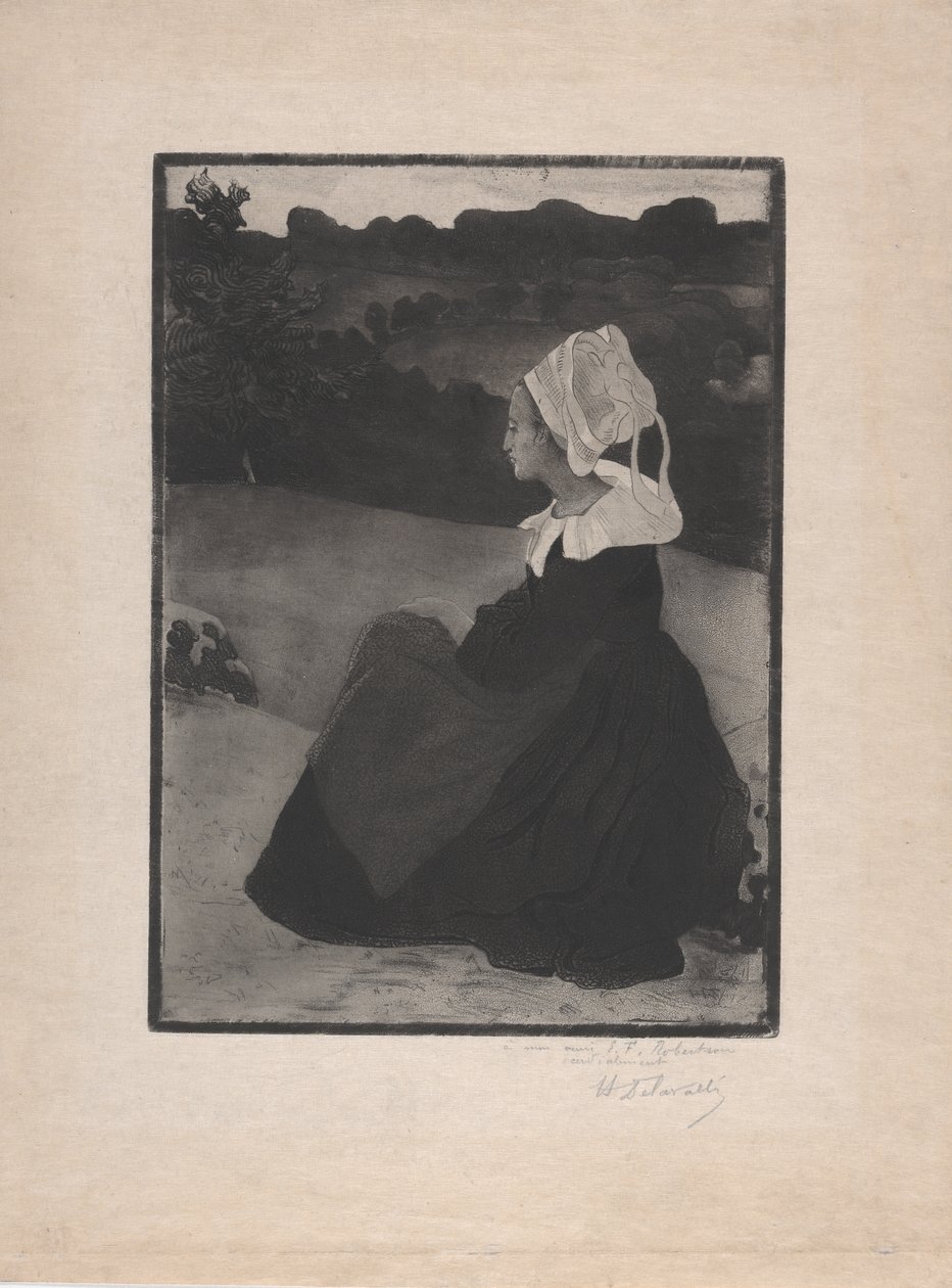 Bretonne assise (着席したブルトンの女性) c.1893 (軟質地のエッチングとアクアチント) 作： アンリ・デラヴァレ