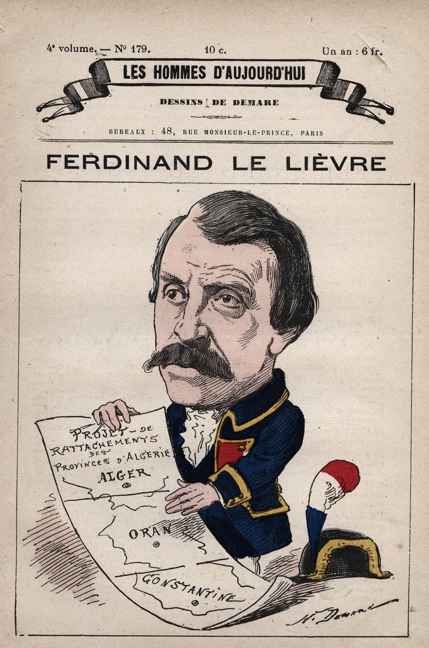 Ferdinand Le Lievre (Lelievre) (1799-1886) アルジェリアのイギリス人上院議員の漫画（「Les Hommes d