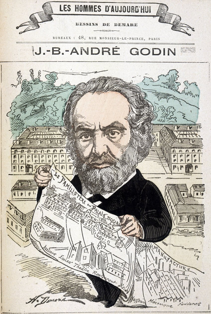 ジャン・バティスト・アンドレ・ゴダン（1817-1888）、実業家、一族の創始者。Demareによるドローイング 「The men of today」より。 作： アンリ・デマーレ