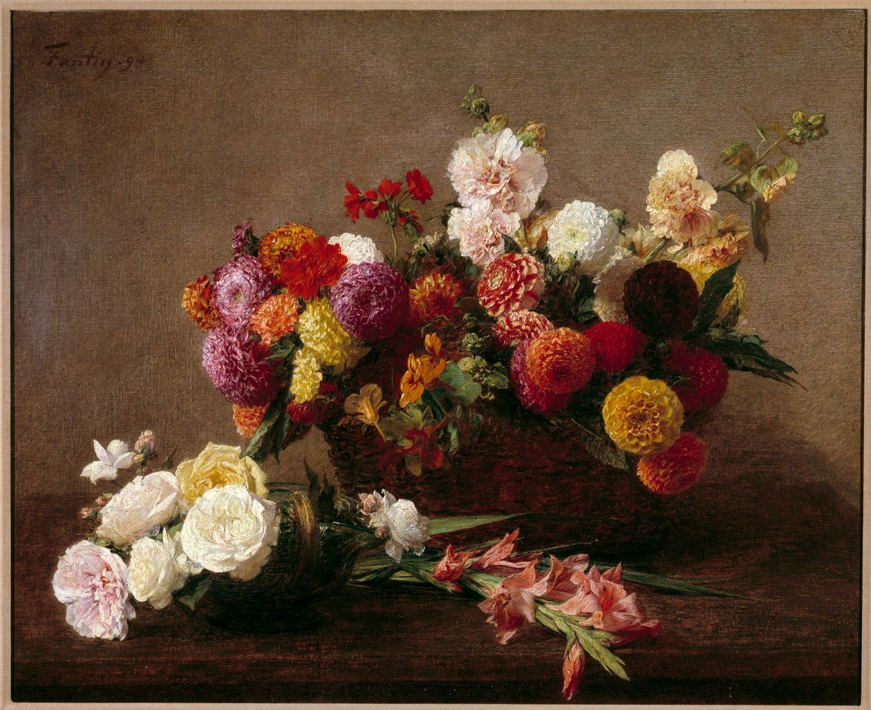 アンリ・ファンタン・ラトゥールによる真夏の絵画の花です 作： イグナス・アンリ・ジャン・ファンタン・ラトゥール