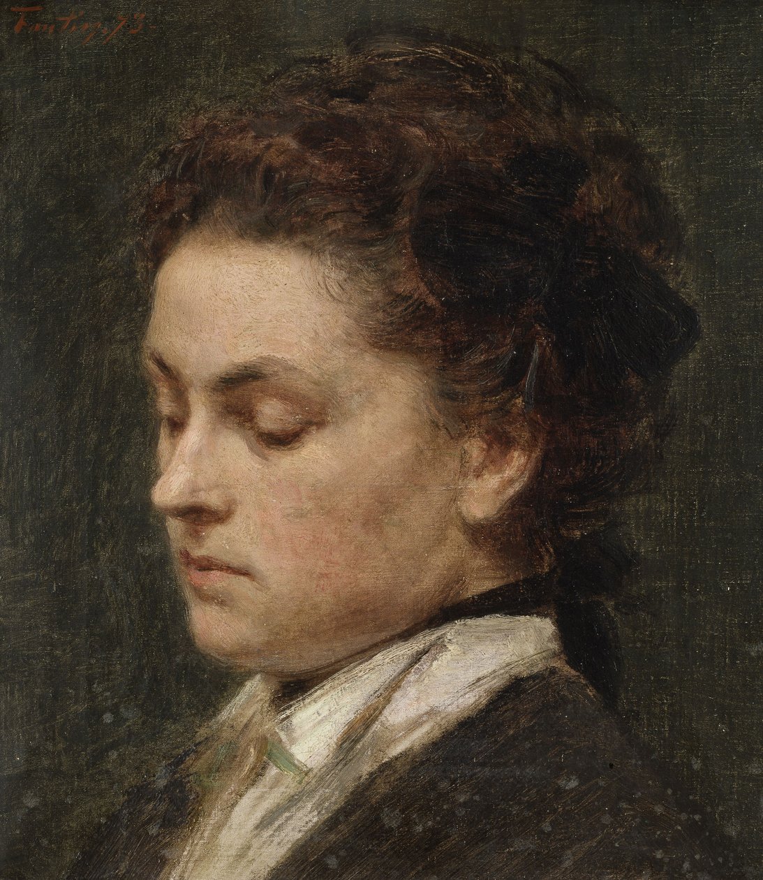 画家の妻ヴィクトリア・デュブールの肖像画のための習作 作： アンリ・ファンタン・ラトゥール