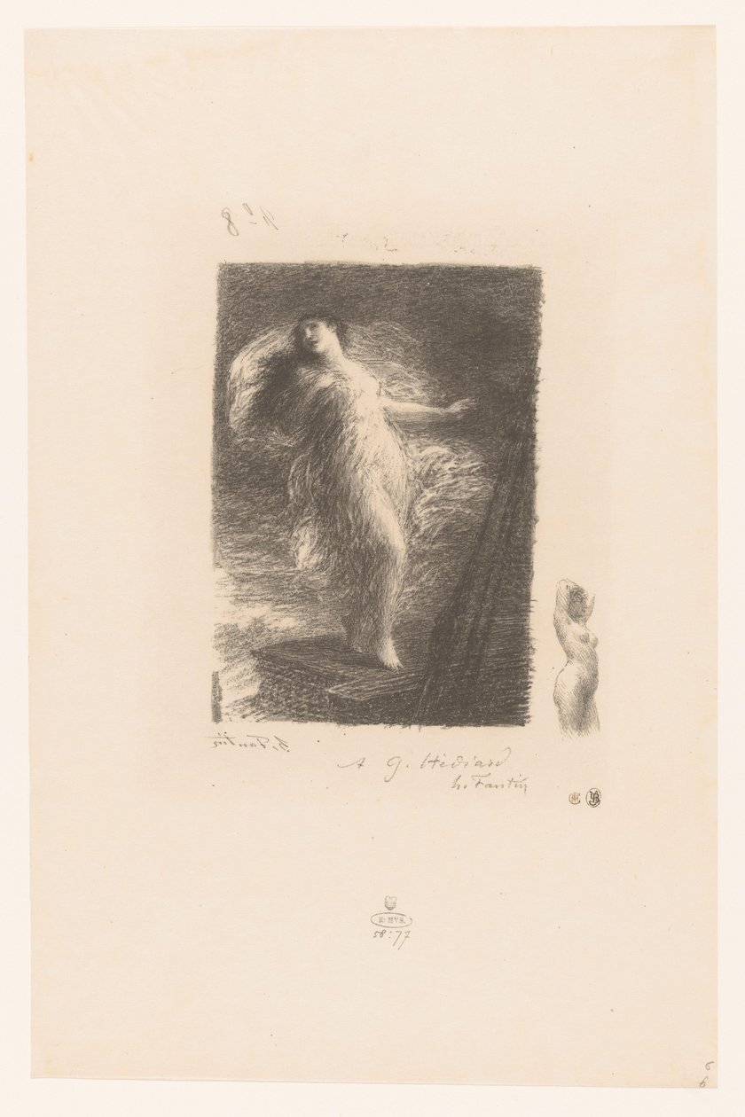 Jonge vrouw uit Taranto valt van de boeg van een schip 若いタレンティーナ Elegy XX (In the old style) Gedichten van André Chénier (シリーズタイトル) アンドレ・シェニエの詩の挿絵（連載タイトル） 作： イグナス・アンリ・ジャン・ファンタン・ラトゥール