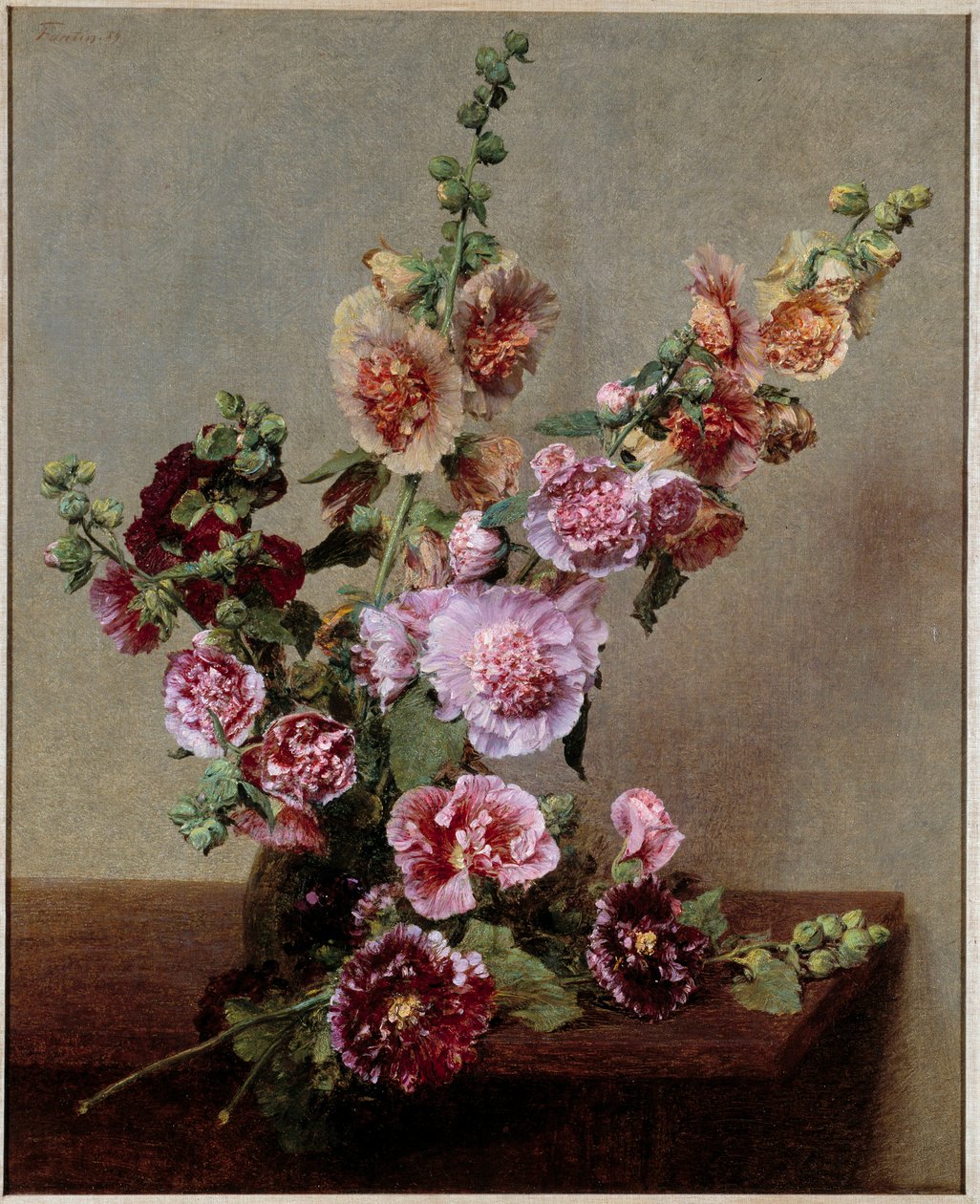 Roses tremieres アンリ・ファンタン・ラトゥールの絵画（ファンタン・ラトゥール 作： イグナス・アンリ・ジャン・ファンタン・ラトゥール