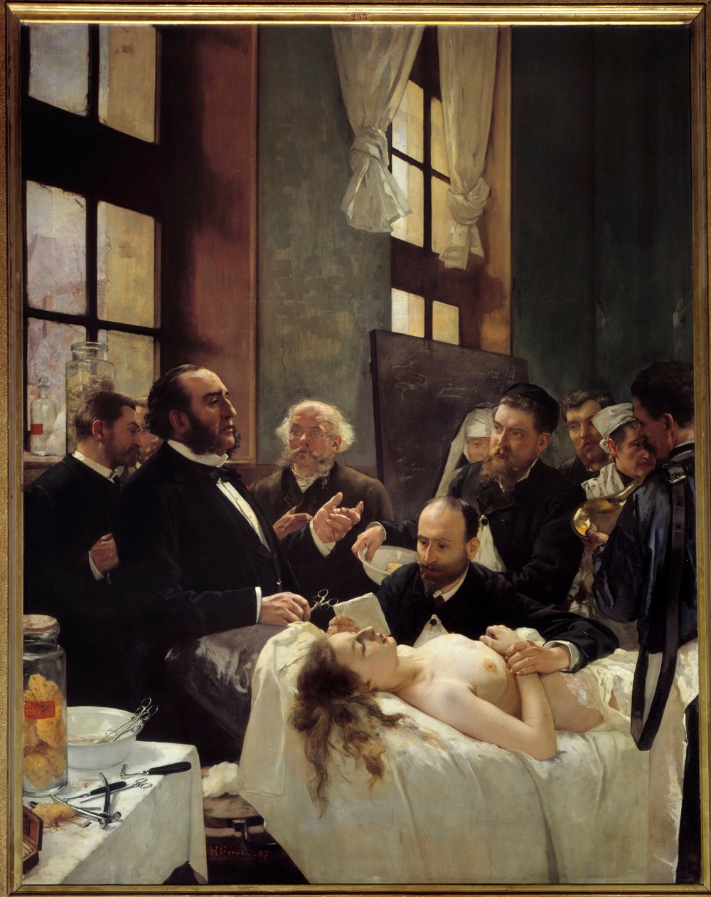 サンルイ病院で教鞭をとるジュール・エミール（Jules-Emile）ペアン博士（1830-1898）船のつまみ食いの発見、または「手術の前に」 アンリ・ジェルベックス（1852-1929）による絵画 1887年 日。2,42x1,88 m Paris, musee d