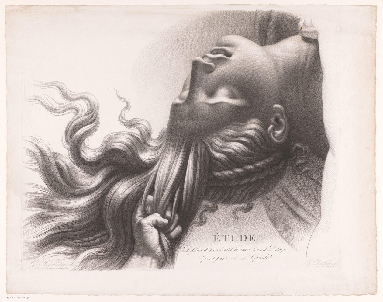髪を引っ張った若い女性の頭 Étude dessinée d