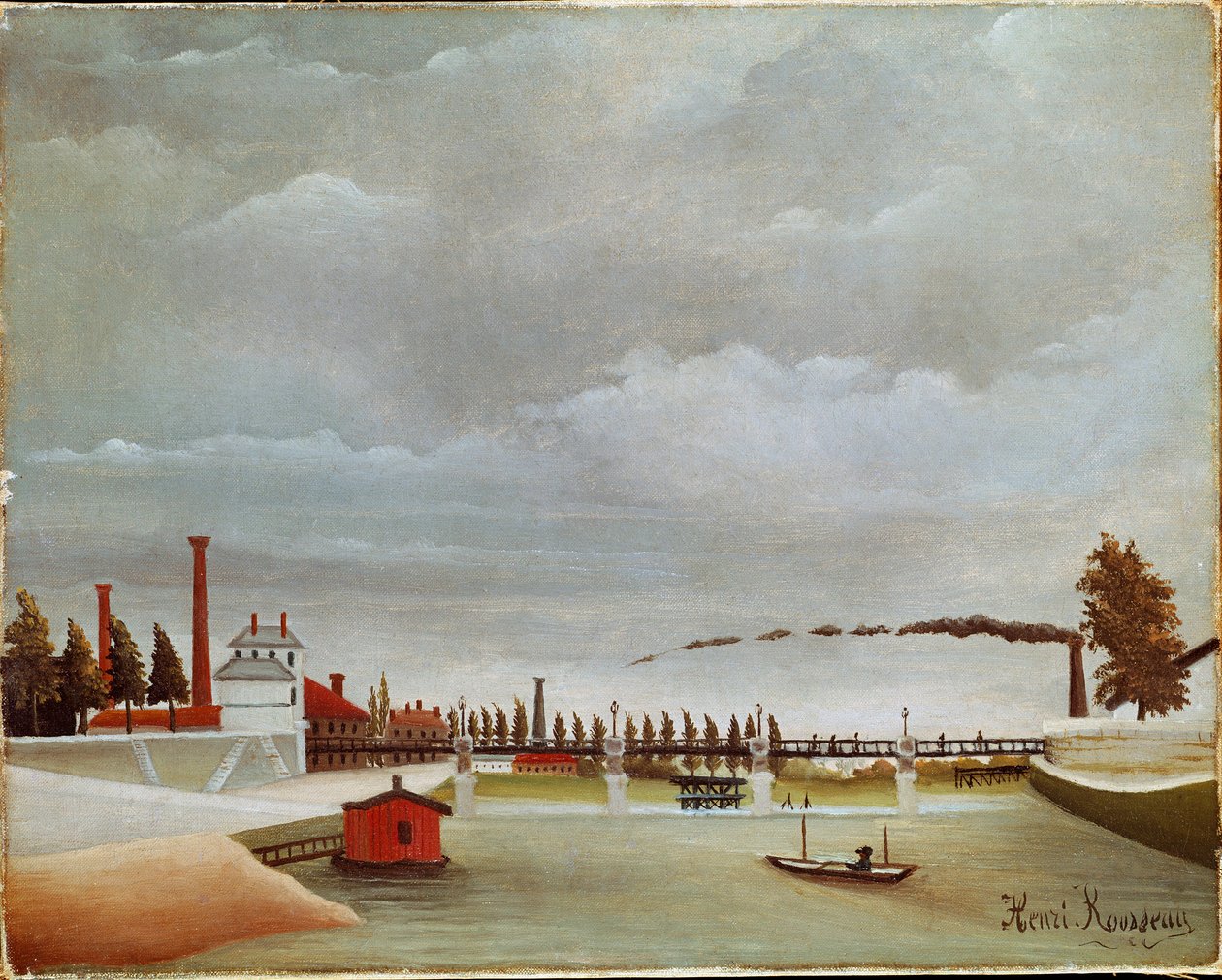 セーヌ川のほとり。セーヌ川の風景（またはセーヌ川の土手）。アンリ・ルソー（Henri Rousseau dit Le Douanier Rousseau）（1844-1910）の絵画 作： アンリ・J・F・ルソー