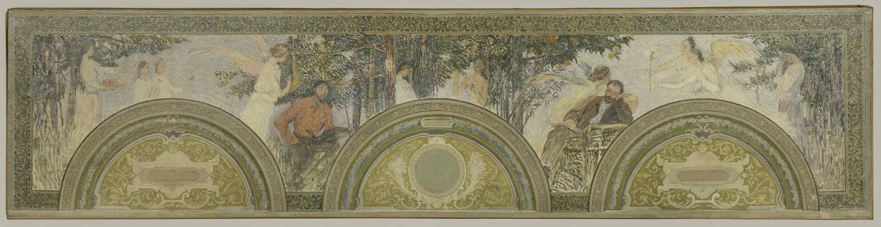 パリ市立美術館南玄関サロンのスケッチ：絵画 - 文学 作： アンリ・マルタン・ギヨーム・マーティン