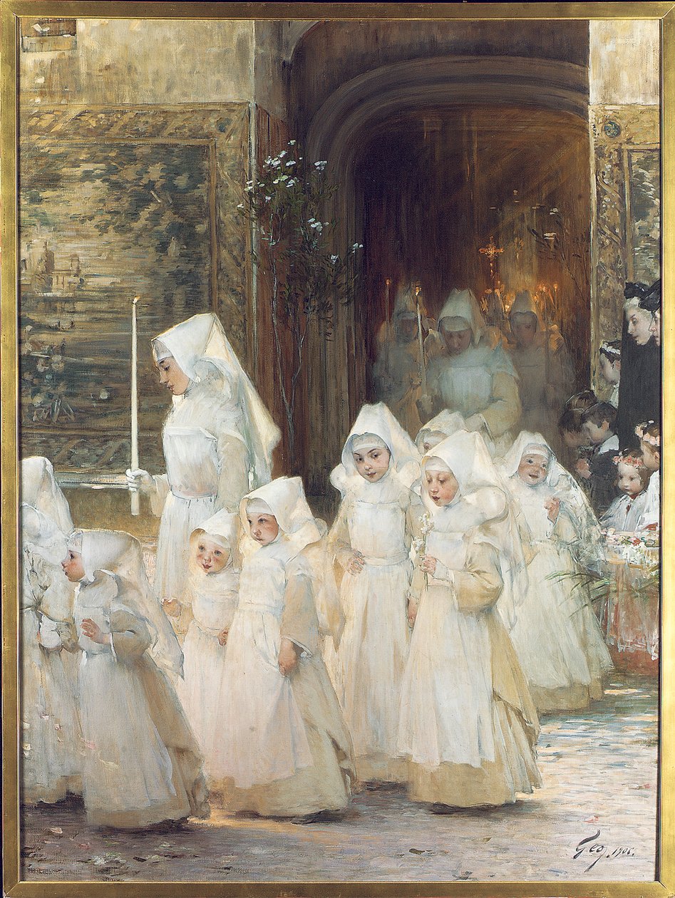 確認日の若い女の子の行列、L "hopital de Beaune、1906 作： アンリ・ジュール・ジャン・ジョフロワ