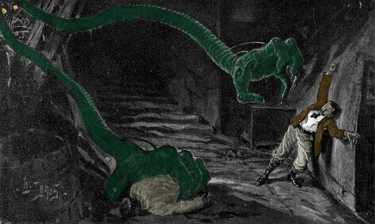 H. G. ウェルズ (ハーバート ジョージ) (1866-1946) による小説「宇宙戦争」。 H.ラノスによるイラスト。 世紀の始まり。 作： アンリ・ラノス