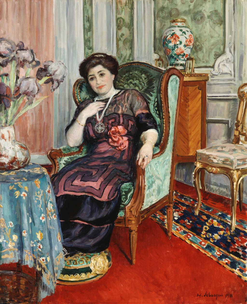 椅子に座っている女性。肘掛け椅子に座っている女性、1911年
