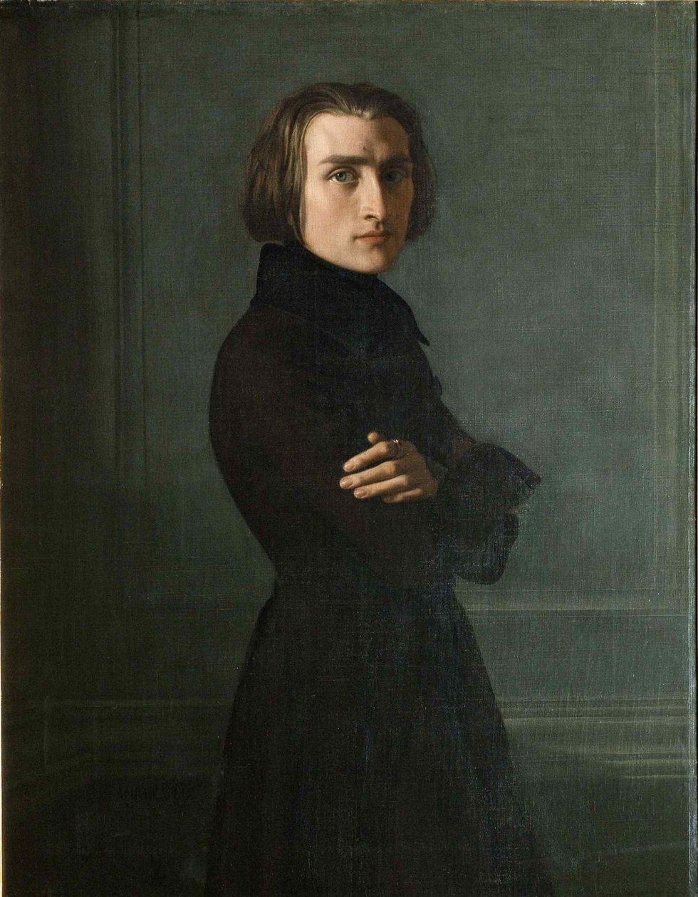 作曲家Franz Liszt 1811-1886、1839の肖像。 作： アンリ・レーマン