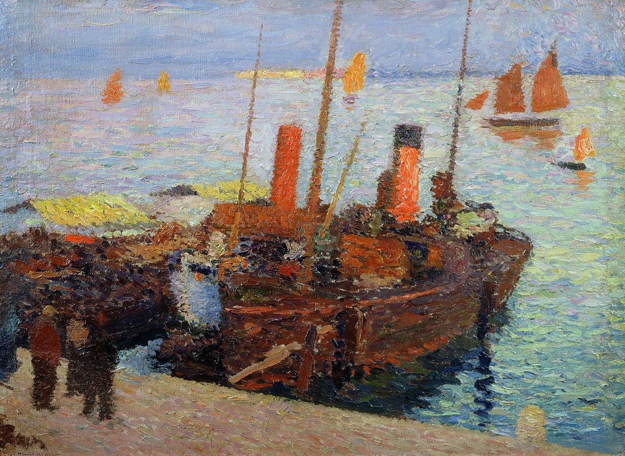 サンマロ湾のボート、1910年頃 作： アンリ・マーティン