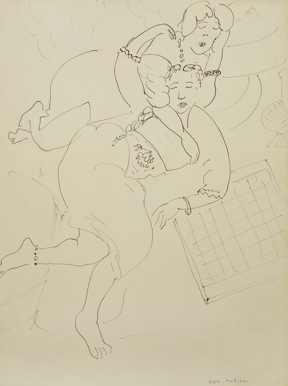 Odalisques with Checkerboard, c.1928 （紙にペンと黒インク） 作： アンリ・マティス