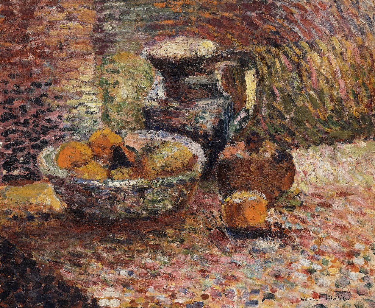 水差しと果物のある静物画 作： アンリ・マティス