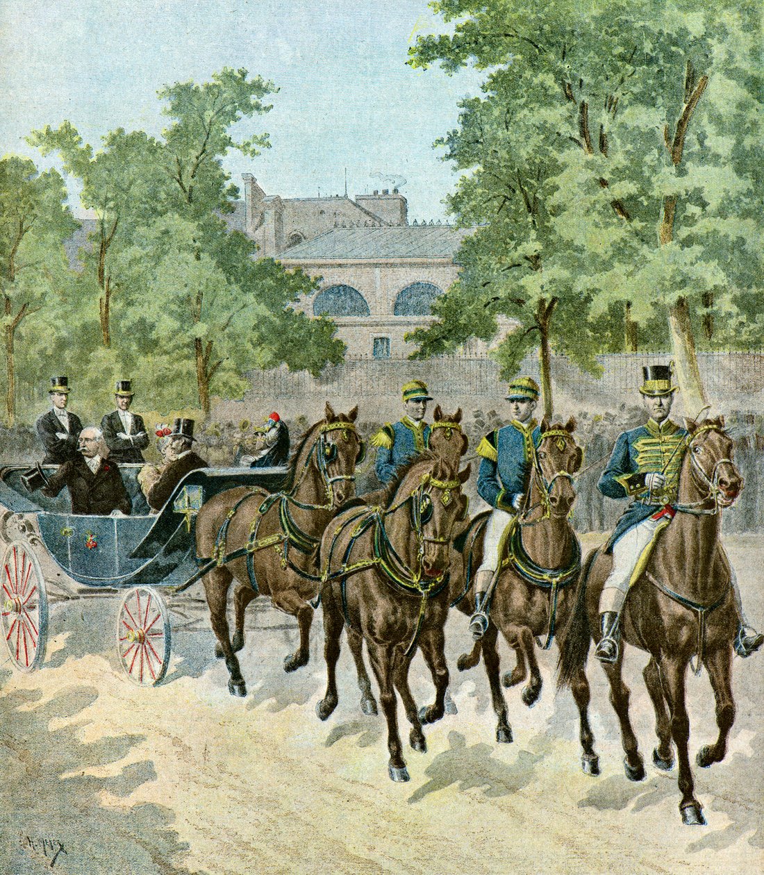 1895年、ヒポドロームへのフェリックス・フォールの到着（イラストレーション） 作： アンリマイヤー