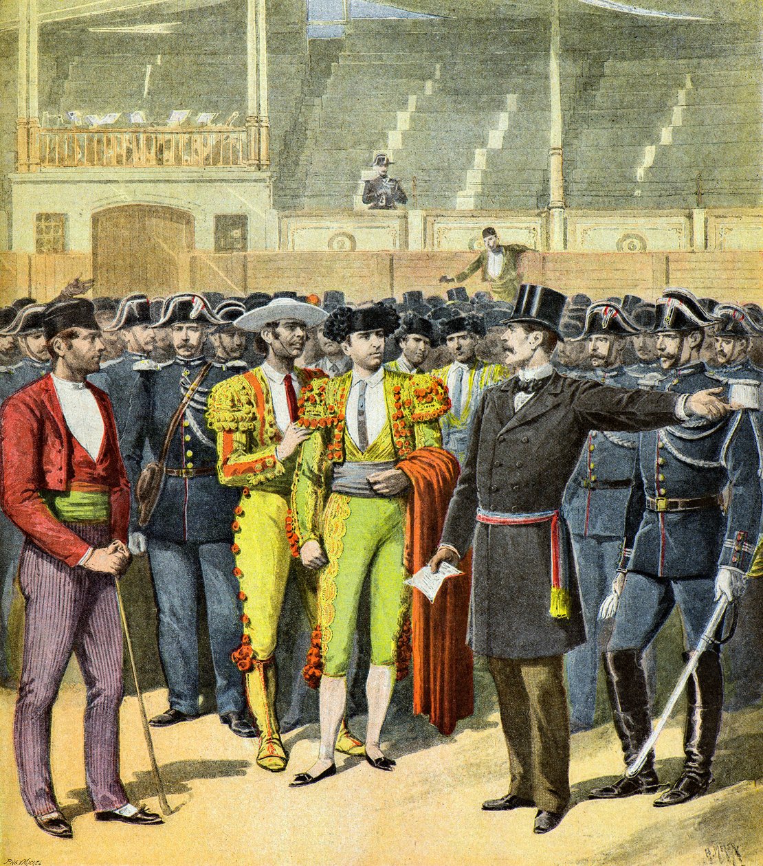 1895年、南フランスで闘牛が禁止される（イラスト）。 作： アンリマイヤー