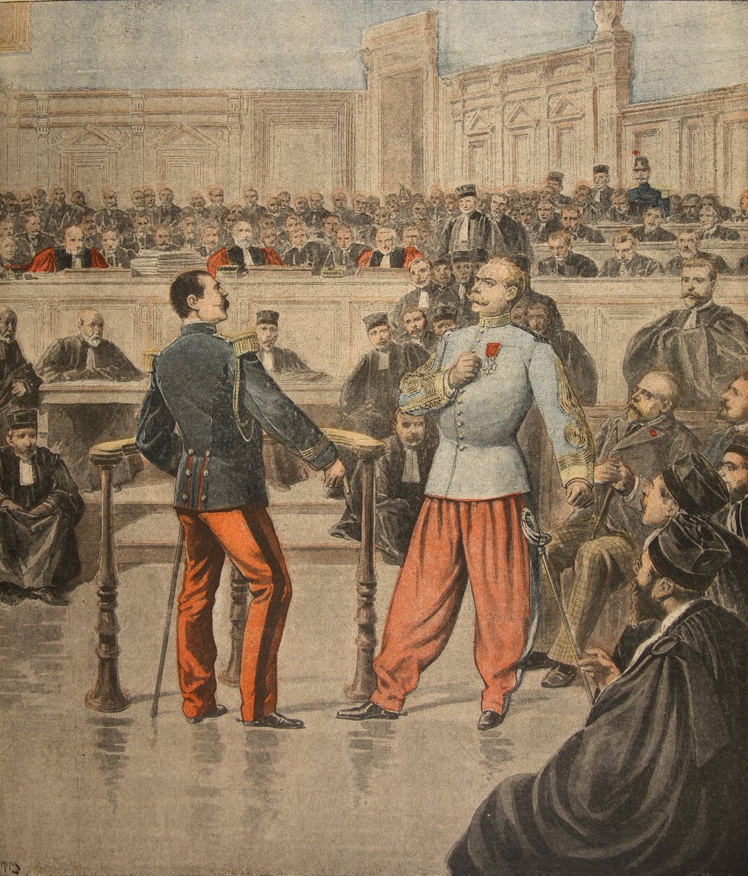 1898年2月27日、「Le Petit Journal：Supplement illustre」からのイラスト、ヘンリー大佐とピッカル中佐 作： アンリマイヤー