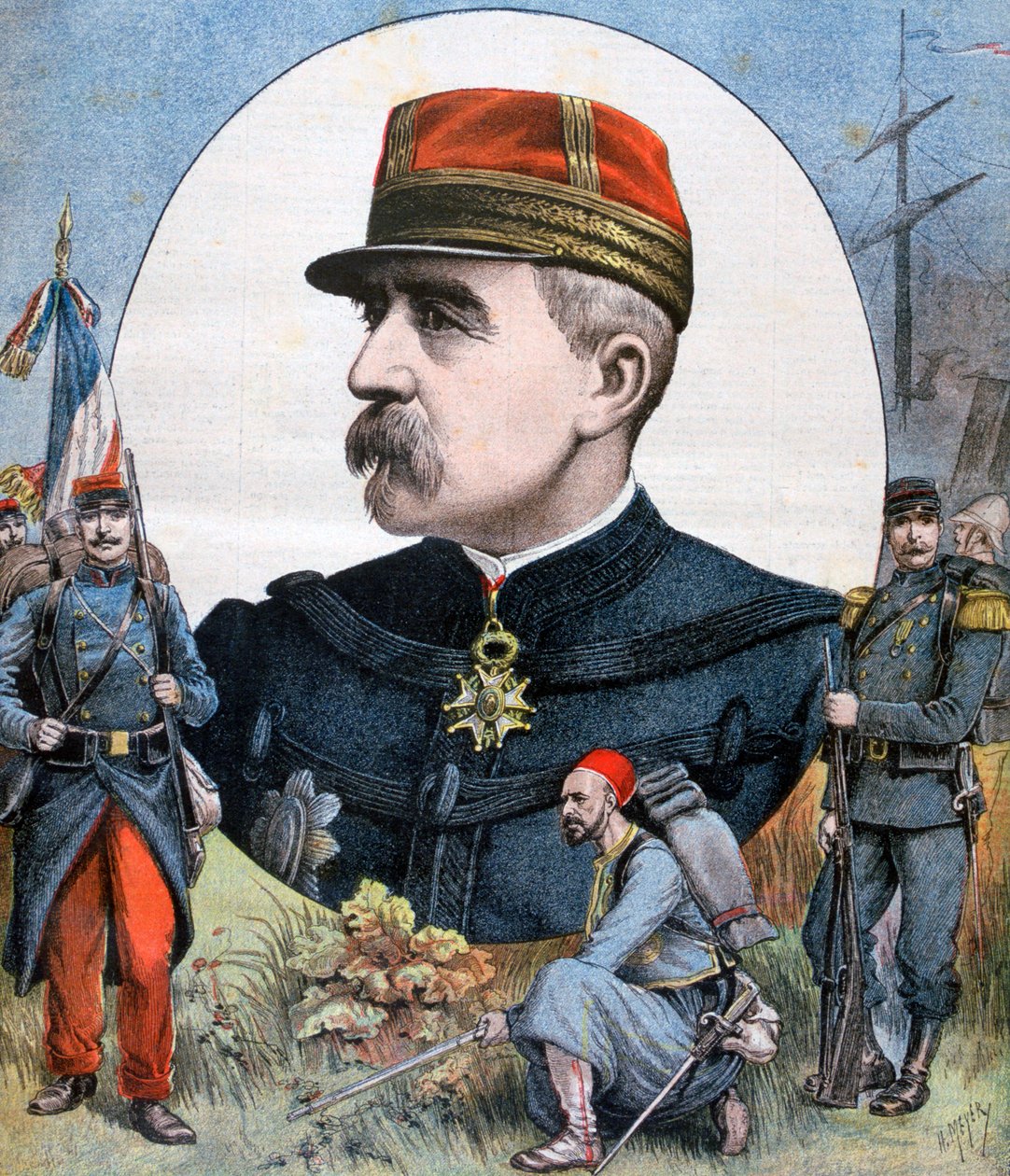 1894年、マダガスカルへのフランス遠征軍の司令官、ジャックデュシェヌ将軍 作： アンリマイヤー
