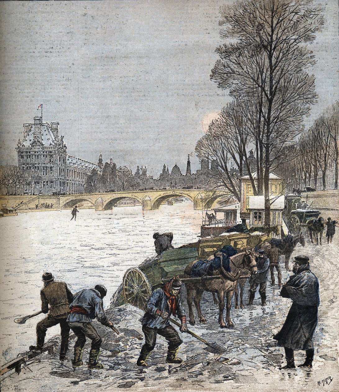 1895年の雪のパリ 1895年の小さな新聞（エングレーヴィング） 作： アンリマイヤー