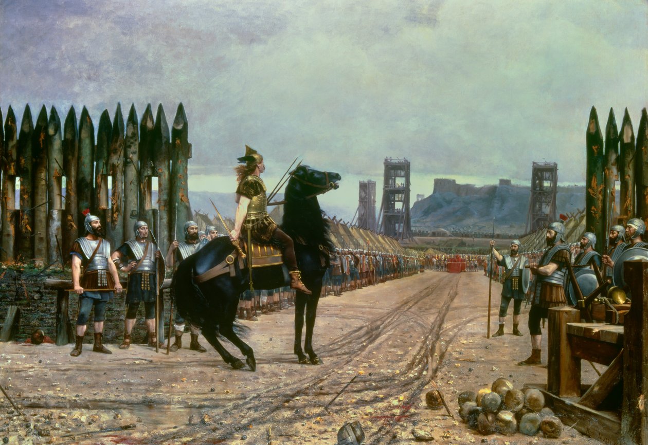 Der gallische Anführer Vercingetorix (72-46 v. Chr.) ergibt sich dem römischen Anführer Julius Caesar (100-44 v. Chr.) nach der Schlacht von Alesia im Jahr 52 v. Chr. von Henri-Paul Motte