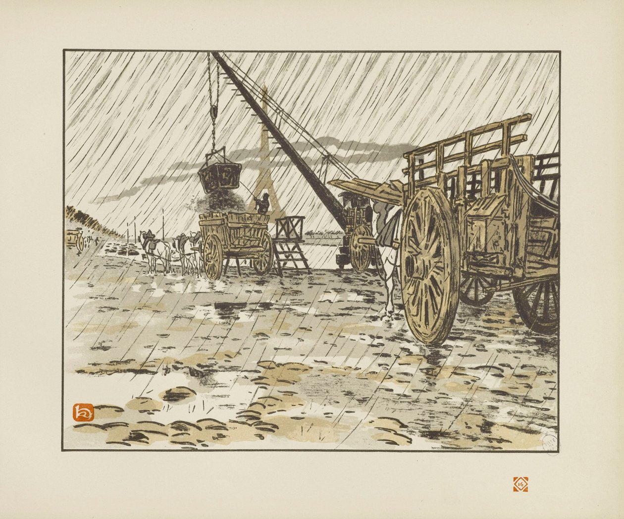 パッシー桟橋から、雨の中 [エッフェル塔の36景] 作： アンリ・リヴィエール