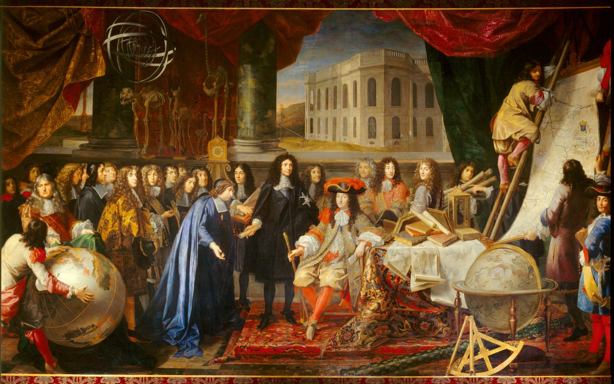 1667年、ルイ14世に王立科学アカデミーの会員を贈呈するコルベール（油彩・カンヴァス） 作： アンリ・テステリン