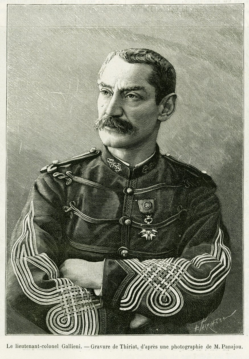 ジョセフ・ガリエニ中佐（1849-1916）。フランス領スーダンでの2つの作戦を説明するためのThiriatによる版画。 作： アンリ・ティリアット