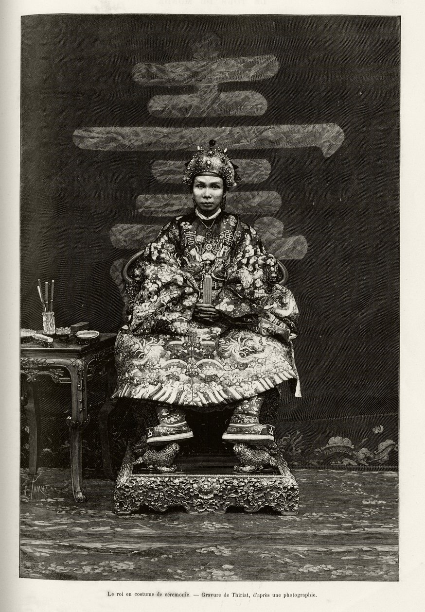 アンナムの皇帝ドンカン王（1864-1889）の肖像。1885年にCharles Edouard Hocquard（1853-1911）が書いた「Trente mois au Tonkin」の挿絵をThiriatが描いたもので、「Le tour du monde, nouveau journal des voyages」に掲載されています。 作： アンリ・ティリアット