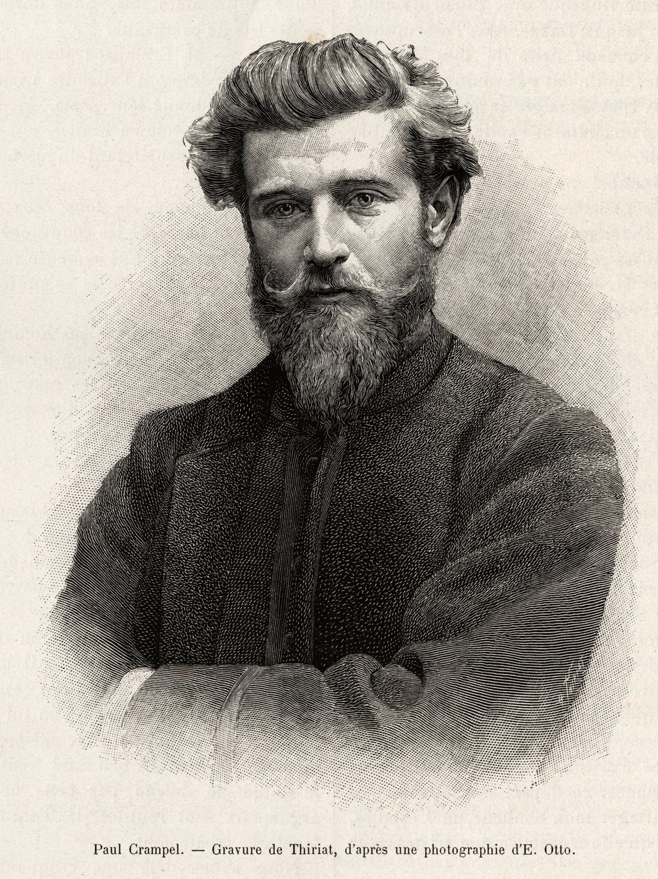 Porträt von Paul Crampel (1864-1891), französischer Entdecker Zentralafrikas. Gravur von Henri Thiriat zur Illustration der Geschichte „La mission Crampel“ von Albert Nebout (1862-1939), 1890, in Le tour du Monde 1892, herausgegeben von Edouard Charton (18 von Henri Thiriat