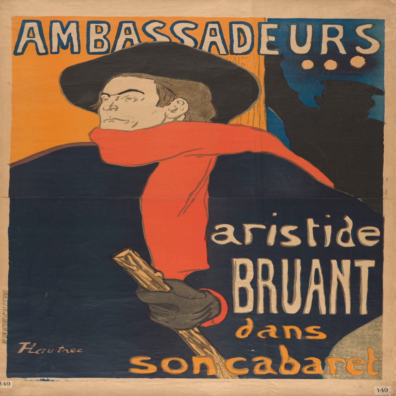 Ambassadeurs Aristide Bruant in seinem Kabarett 作： アンリ・ド・トゥールーズ・ロートレック