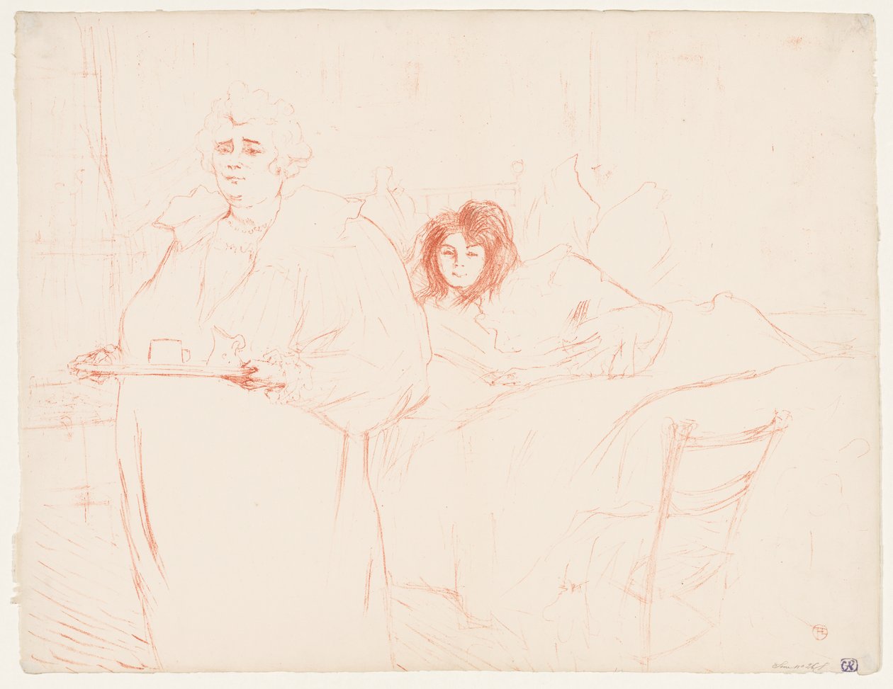 Elles：トレイを運ぶ女性、Mme。BaronおよびMlle。Popo、1896年。 作： アンリ・ド・トゥールーズ・ロートレック