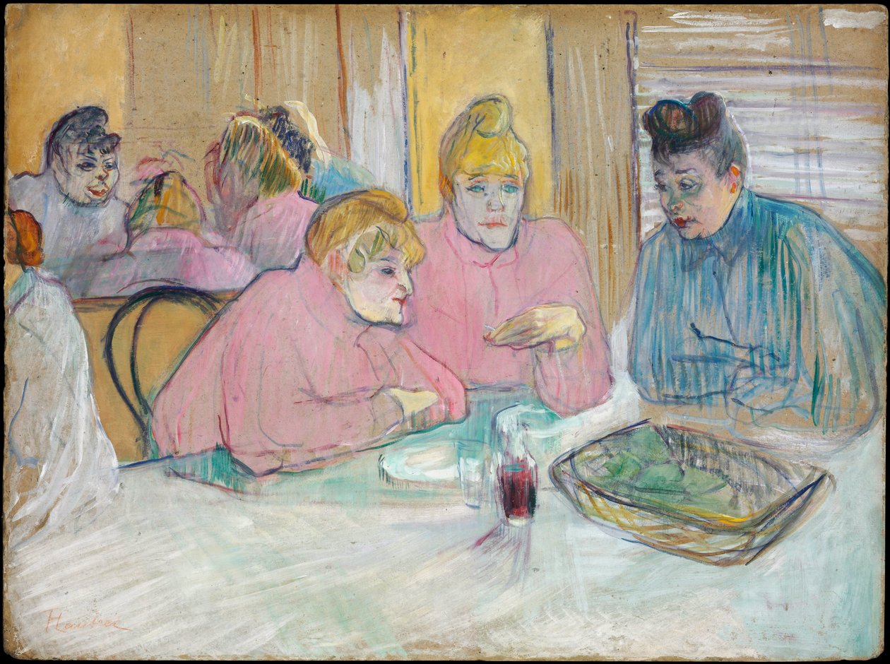 Les Dames dans la salle a manger - The Ladies in the Dining Room - Toulouse-Lautrec, Henri, de (1864-1901) - 1893-1894 - ボール紙に油彩 - 60,2x80,7 - Szepmuveszeti Muzeum、ブダペスト 作： アンリ・ド・トゥールーズ・ロートレック