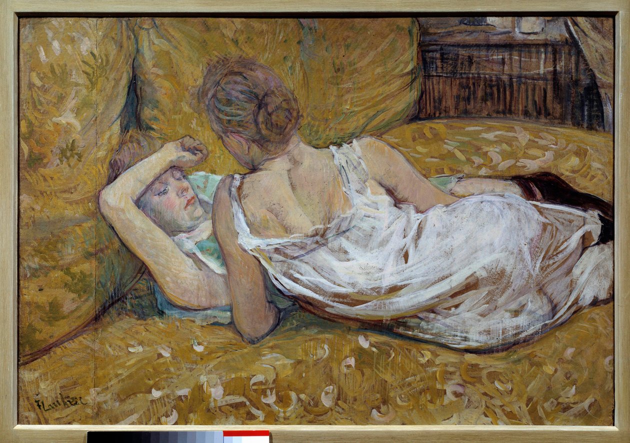 Les deux friendies ベッドに横たわる若い女性たち - Henri de Toulouse Lautrec (1864-1901) の絵画 1895 Collection privee - The two friends - Painting by Henri de Toulouse Lautrec (1864-1901) 作： アンリ・ド・トゥールーズ・ロートレック