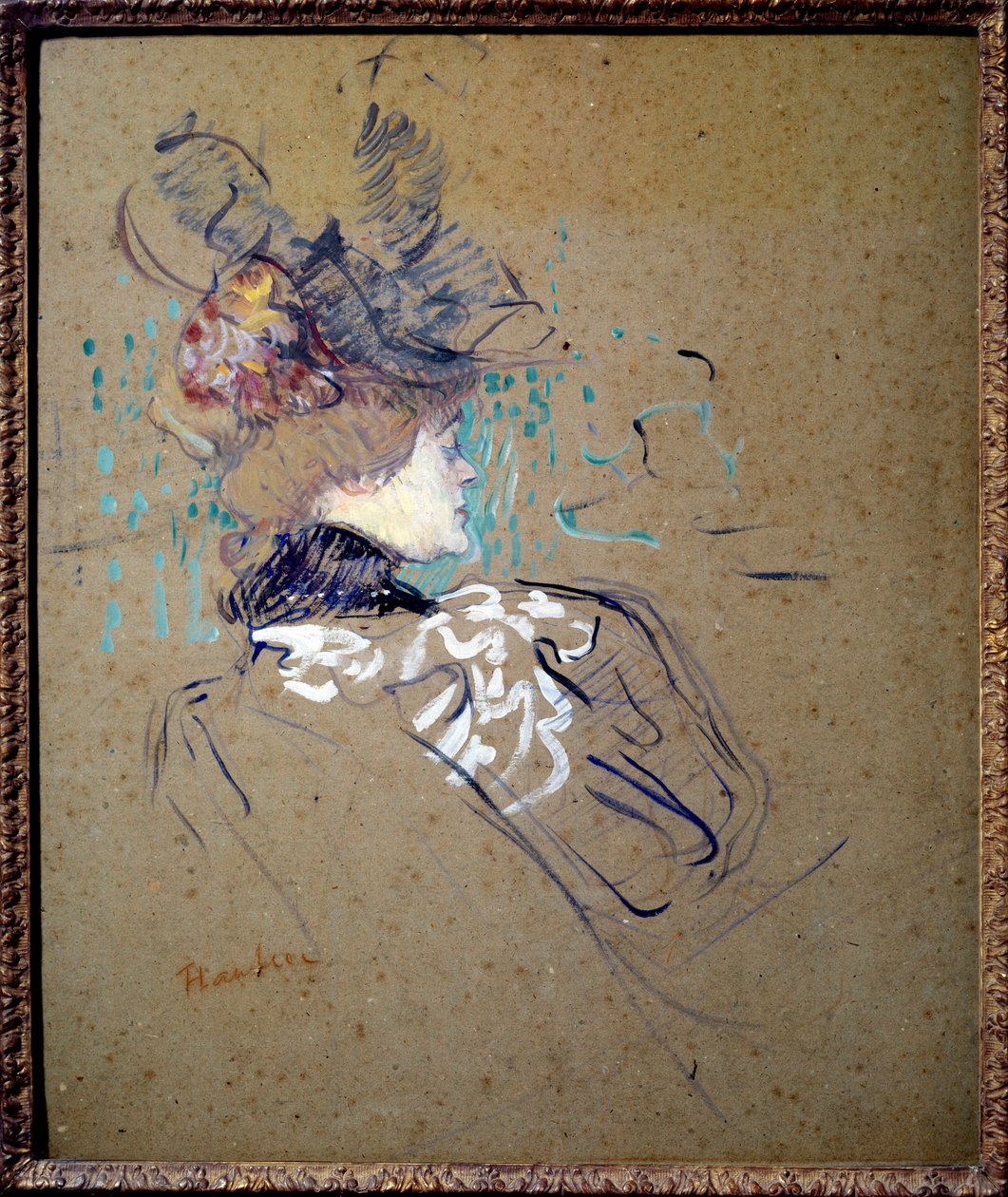 横顔の女性の肖像（マダム・ルーシー） 厚紙に描かれた油彩画 アンリ
