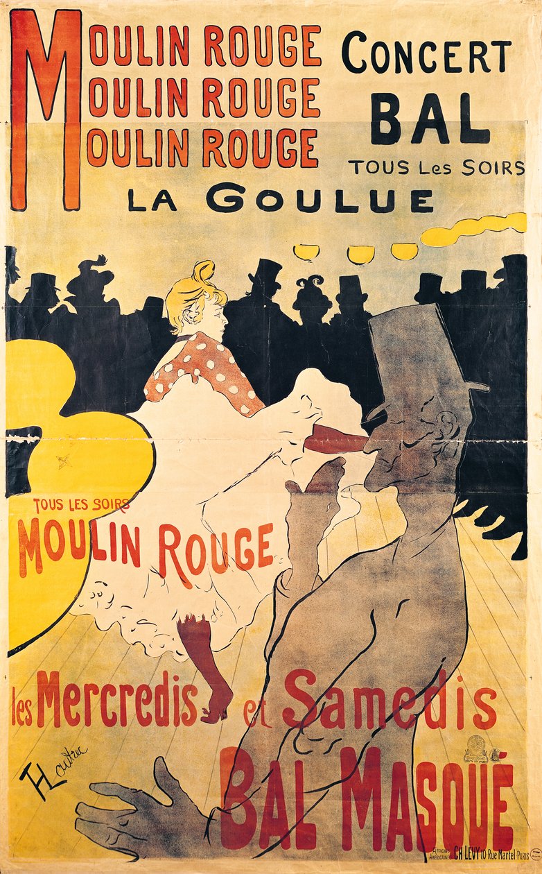 ムーラン・ルージュの「La Goulue」の宣伝ポスター 作： アンリ・ド・トゥールーズ・ロートレック
