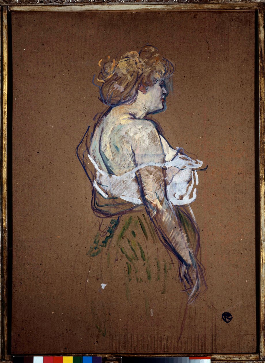 売春のこと"Portrait of Lucie Bellager" 厚紙に油彩 アンリ・ド・トゥールーズ・ロートレック（1864-1901） 1896 Sun.0.8x0.6 m アルビ、ミュゼ・トゥールーズ・ロートレック 作： アンリ・ド・トゥールーズ・ロートレック