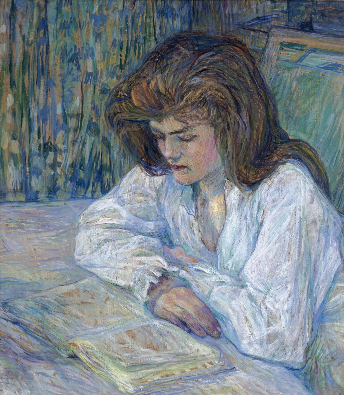 トゥールーズ＝ロートレック、アンリ、ド（1864-1901）の「読者」。厚紙に油彩、サイズ：68x61 作： アンリ・ド・トゥールーズ・ロートレック