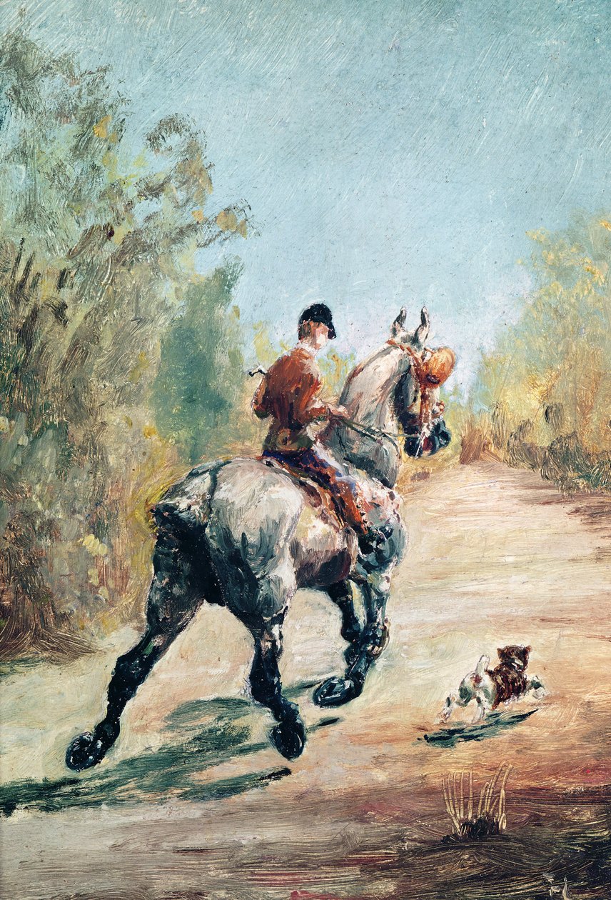 小さな犬を連れた騎士の腐敗、1879年 作： アンリ・ド・トゥールーズ・ロートレック