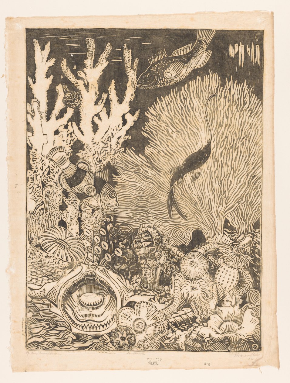 サンゴの底に (オブジェクトの元のタイトル) 作： Henri van der Stok（アーティストによる署名）