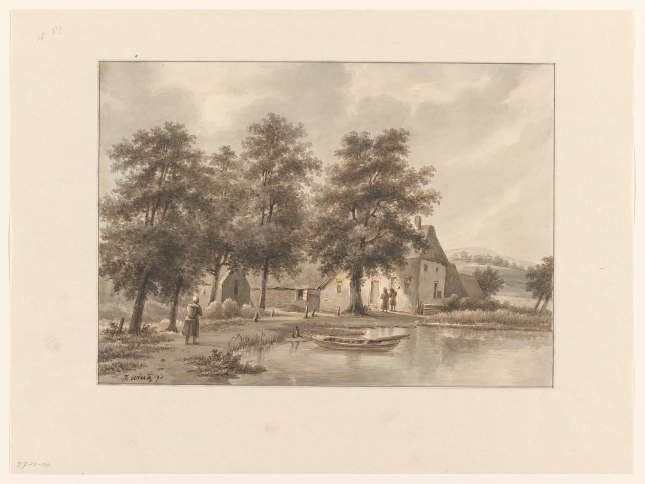 水上の農場の眺め 作： Henricus Franciscus Wiertz（アーティストによる署名）
