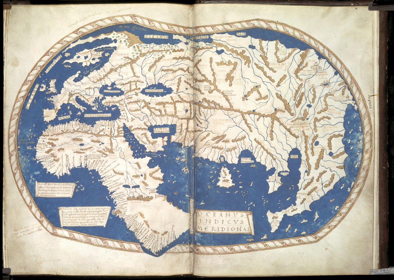 世界の地図、c。 1490年 作： ヘンリックス・マルテルス・ゲルマヌス