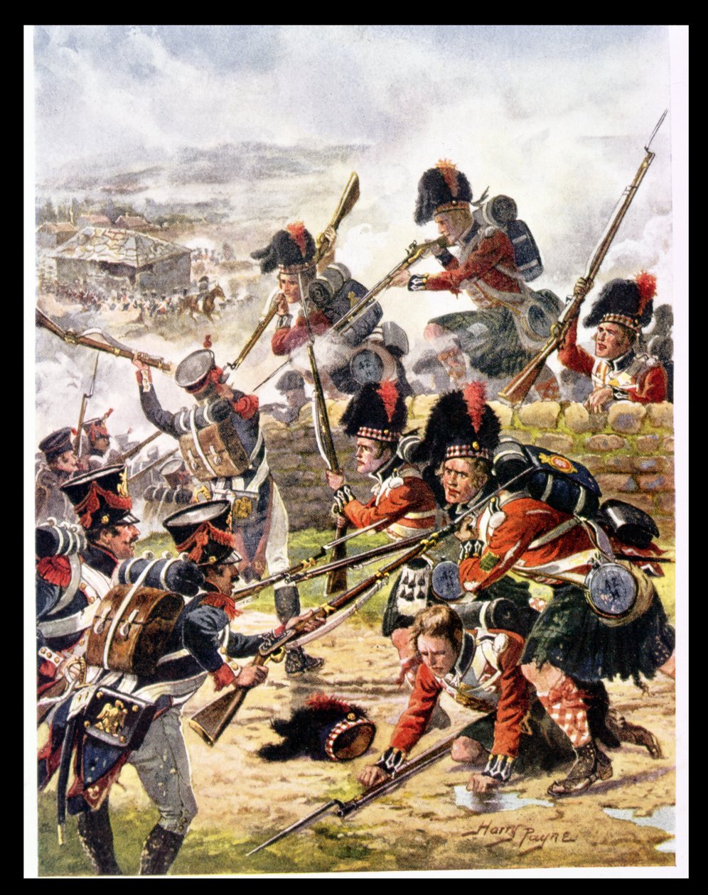 アタック・オブ・ザ・ブラック・ウォッチ、1920年代のCHウィリー少佐による「英国史の栄光の戦い」のイラスト 作： ヘンリー・A・ペイン