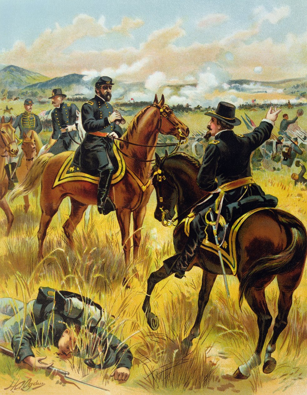 1863年7月2日、1900年のゲティスバーグの戦いでのジョージミード少将 作： ヘンリーアレクサンダーオグデン