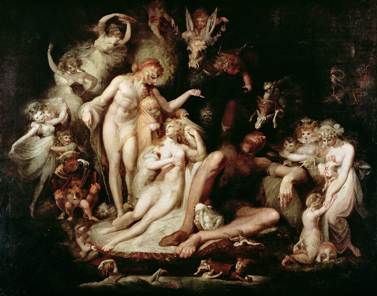 チタニアの目覚め、1785-90年 作： ヨハン・ハインリヒ・フスリ