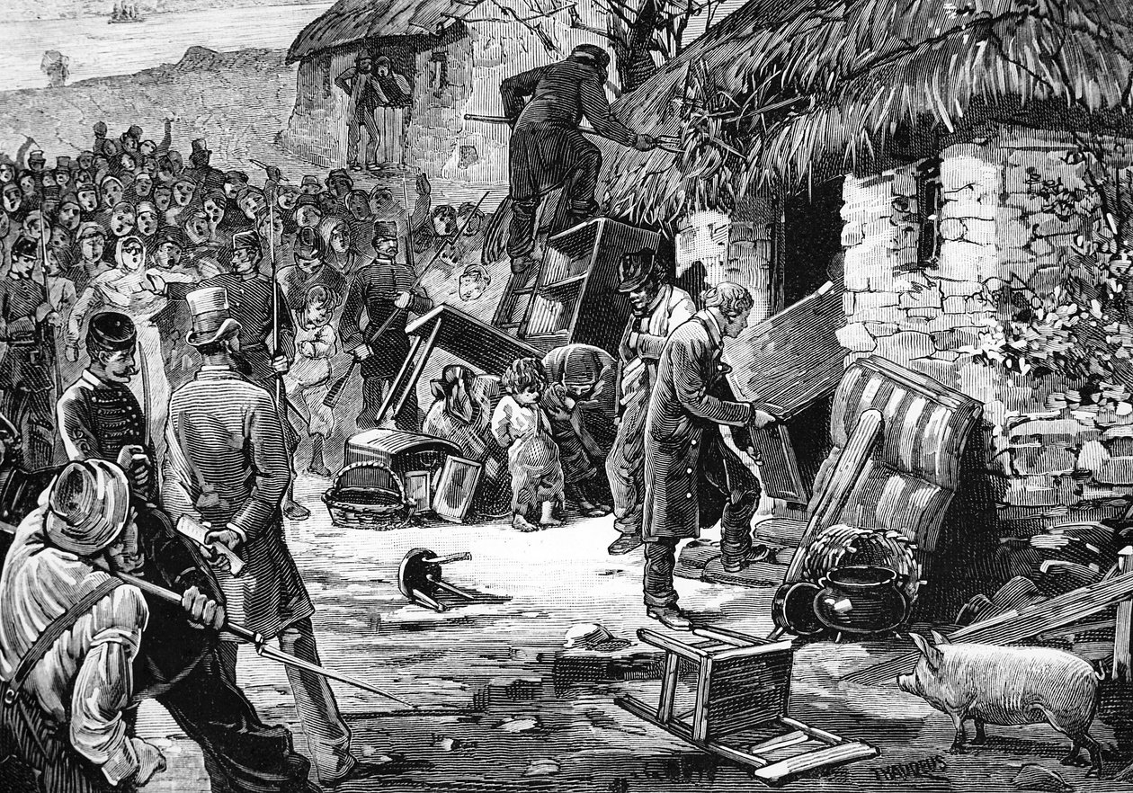 アイルランドの問題-農民の立ち退き、「ルモンドイルストレ」、1881年 作： ヘンリー・ジョーンズ・タデウス