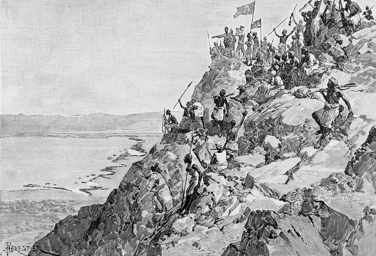 1887年12月13日、アルバートニアンザのサウスエンド。またはクエスト、エミンの救助と撤退、エクアトリア総督」、1890 作： ヘンリー・モートン・スタンレー